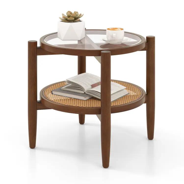 3 Piece Rattan and Wood Living Room Set with Side Table Coffee Table and TV Stand by DirectDeals