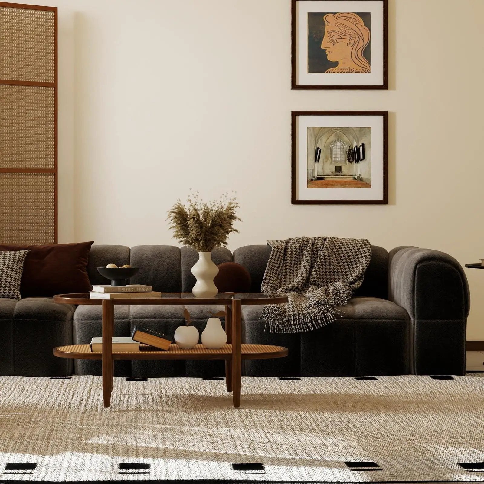 3 Piece Rattan and Wood Living Room Set with Side Table Coffee Table and TV Stand by DirectDeals