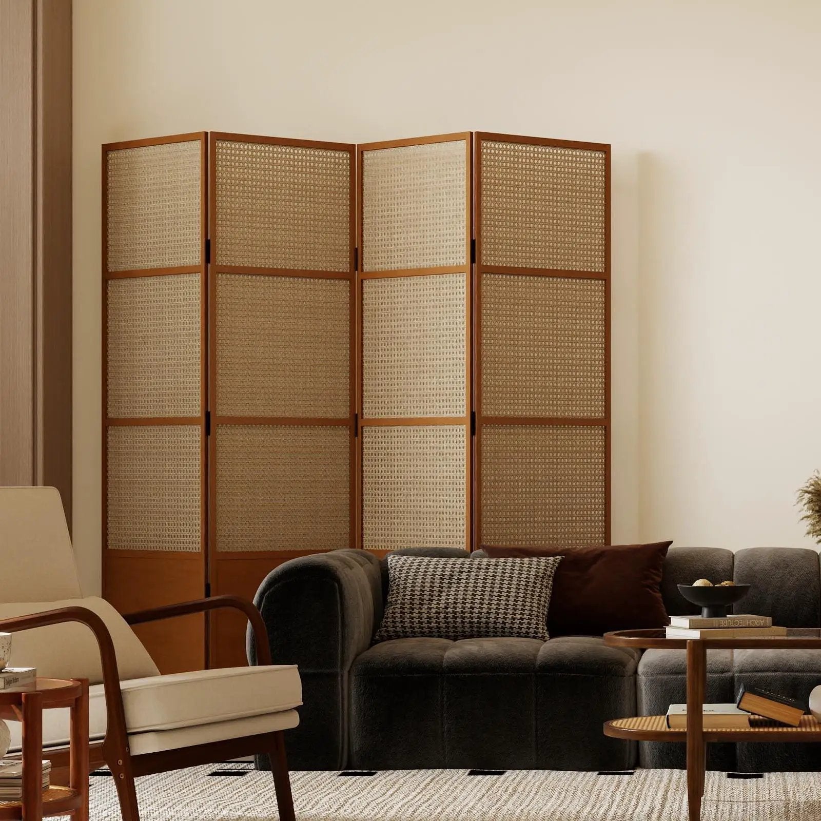 3 Piece Rattan and Wood Living Room Set with Side Table Coffee Table and TV Stand by DirectDeals