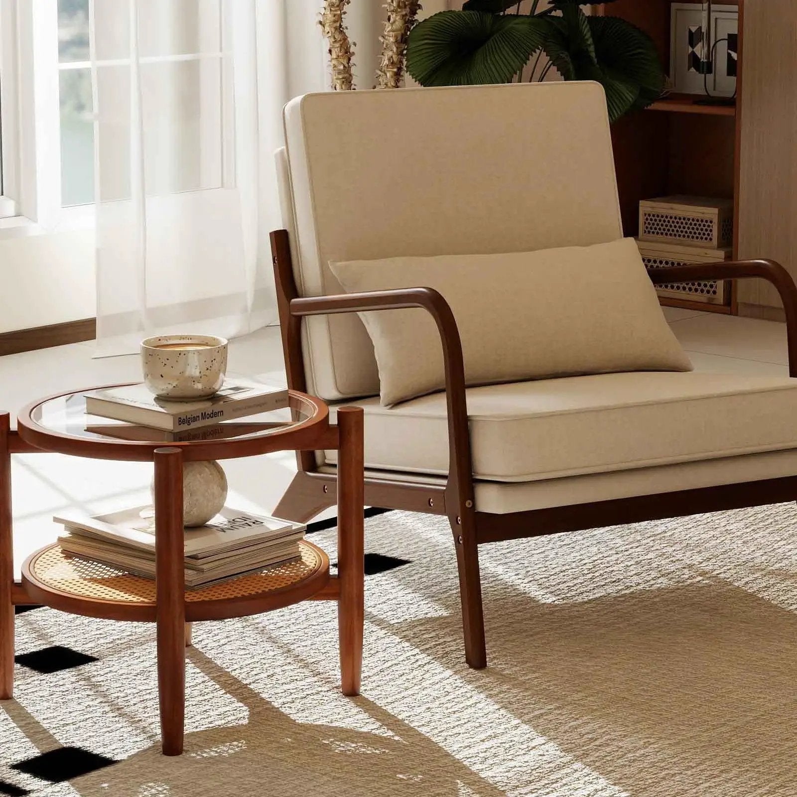 3 Piece Rattan and Wood Living Room Set with Side Table Coffee Table and TV Stand by DirectDeals