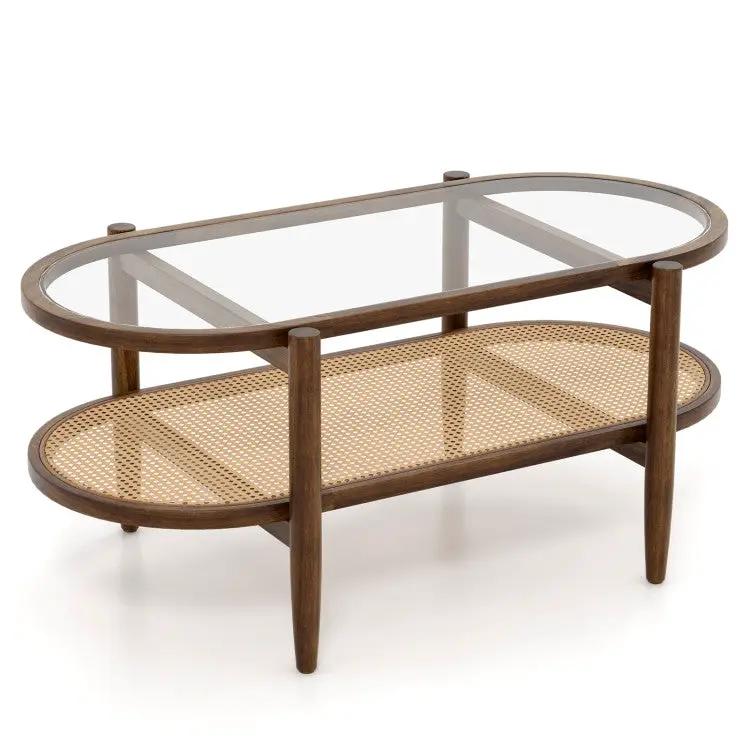 3 Piece Rattan and Wood Living Room Set with Side Table Coffee Table and TV Stand by DirectDeals