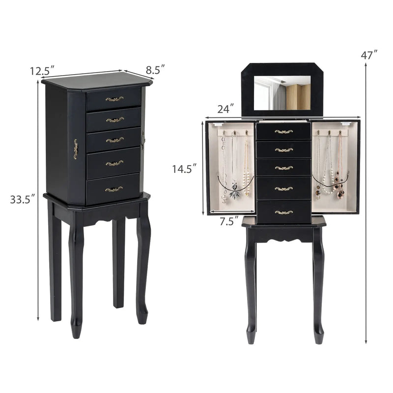 Standing Jewelry Box with 4 Drawers and 2 Side Doors by DirectDeals