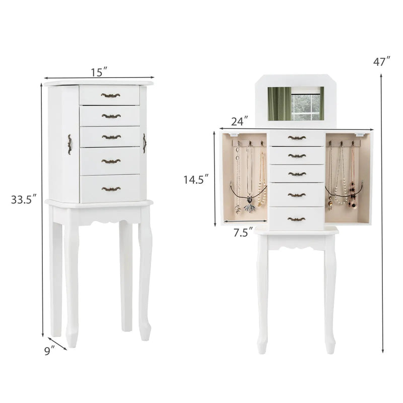 Standing Jewelry Box with 4 Drawers and 2 Side Doors by DirectDeals
