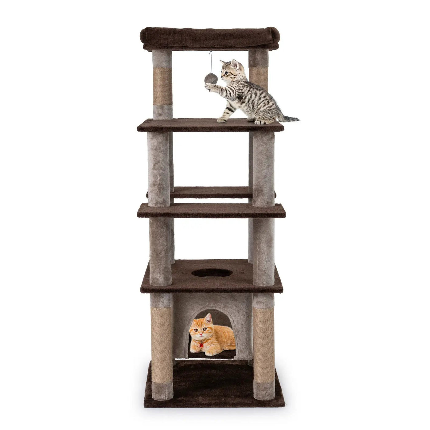 58 Inch Large Multi-level Cat Tree with Swaying Aerial Condo and Plush Perch Bed by DirectDeals