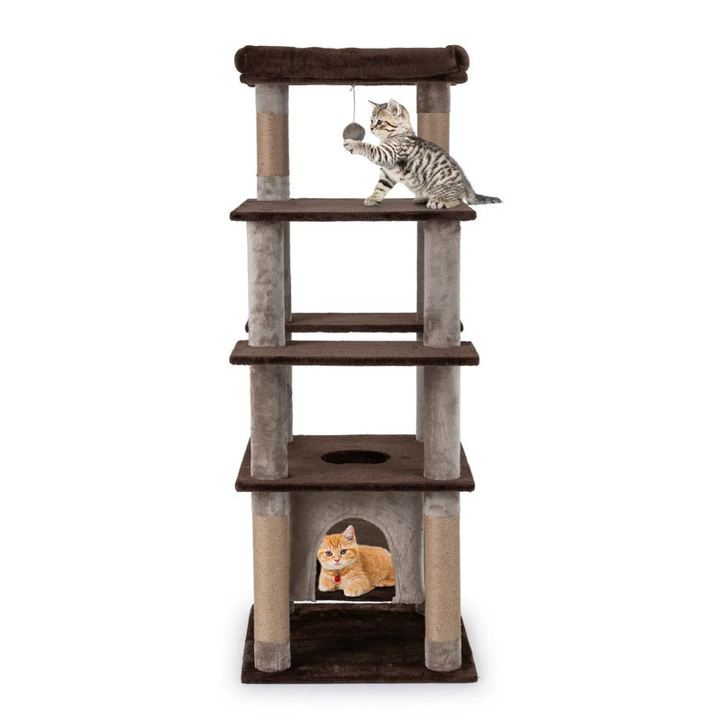 58 Inch Large Multi-level Cat Tree with Swaying Aerial Condo and Plush Perch Bed by DirectDeals