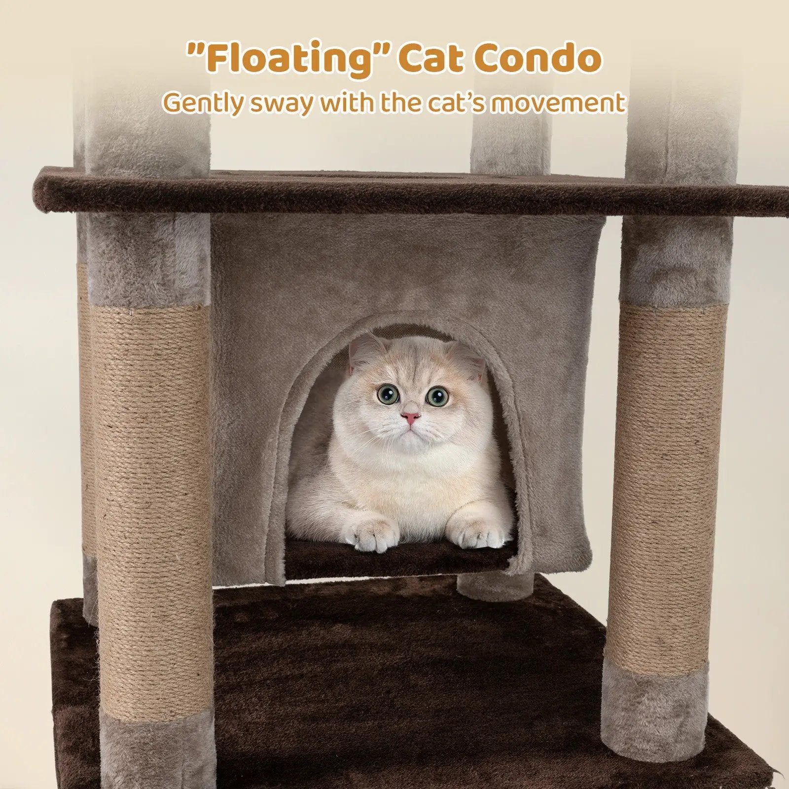 58 Inch Large Multi-level Cat Tree with Swaying Aerial Condo and Plush Perch Bed by DirectDeals