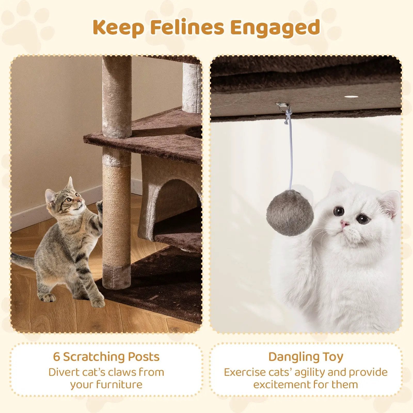 58 Inch Large Multi-level Cat Tree with Swaying Aerial Condo and Plush Perch Bed by DirectDeals