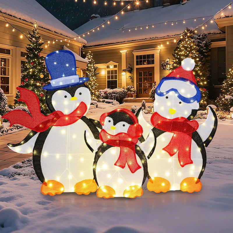 3-Piece 2D Lighted Penguin Family Christmas Decoration with 160 LED Lights by DirectDeals