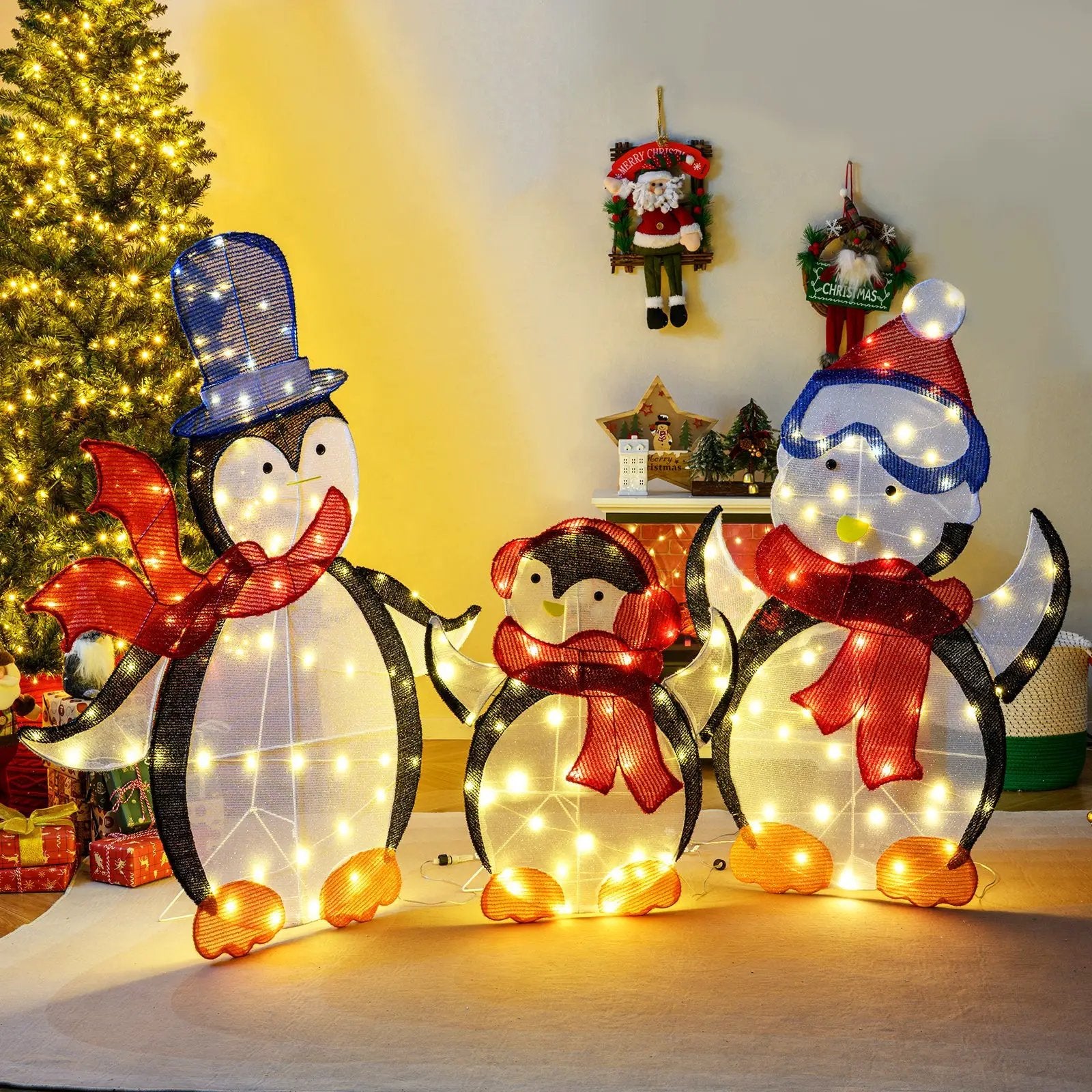 3-Piece 2D Lighted Penguin Family Christmas Decoration with 160 LED Lights by DirectDeals