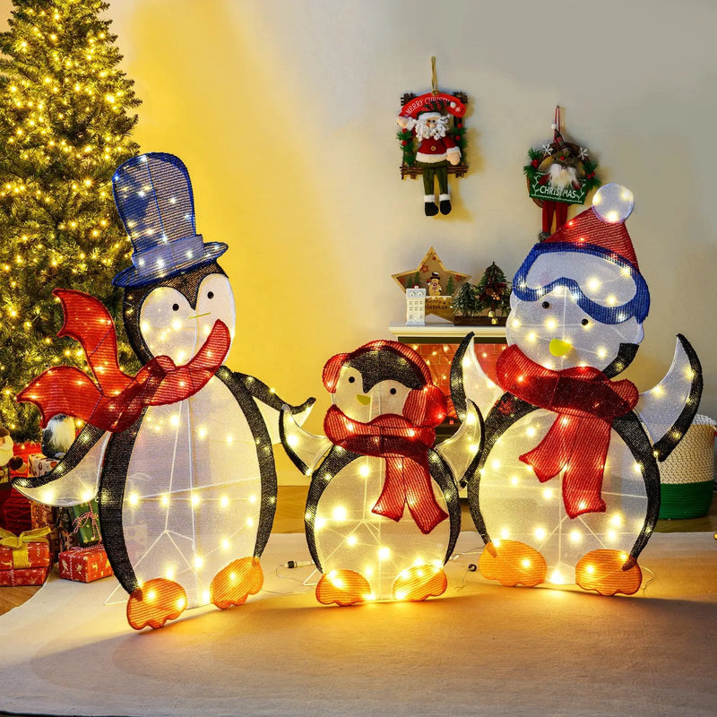 3-Piece 2D Lighted Penguin Family Christmas Decoration with 160 LED Lights by DirectDeals