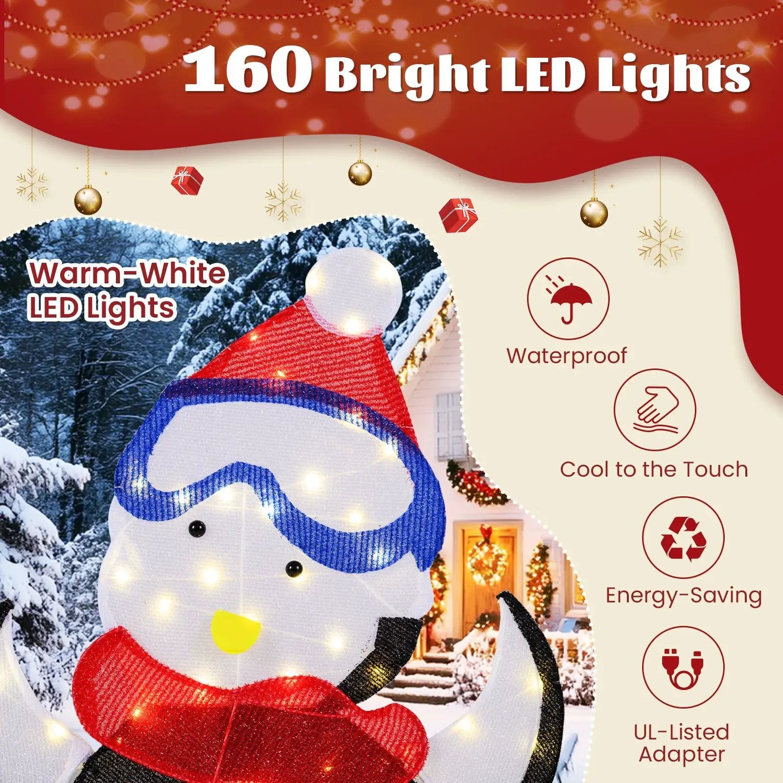 3-Piece 2D Lighted Penguin Family Christmas Decoration with 160 LED Lights by DirectDeals
