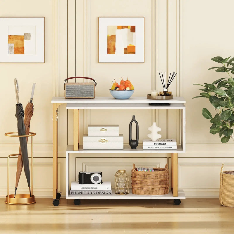 360¬∞ Rotating Sofa Side Table with Storage Bookcase and Hooks for Living Room-White by DirectDeals