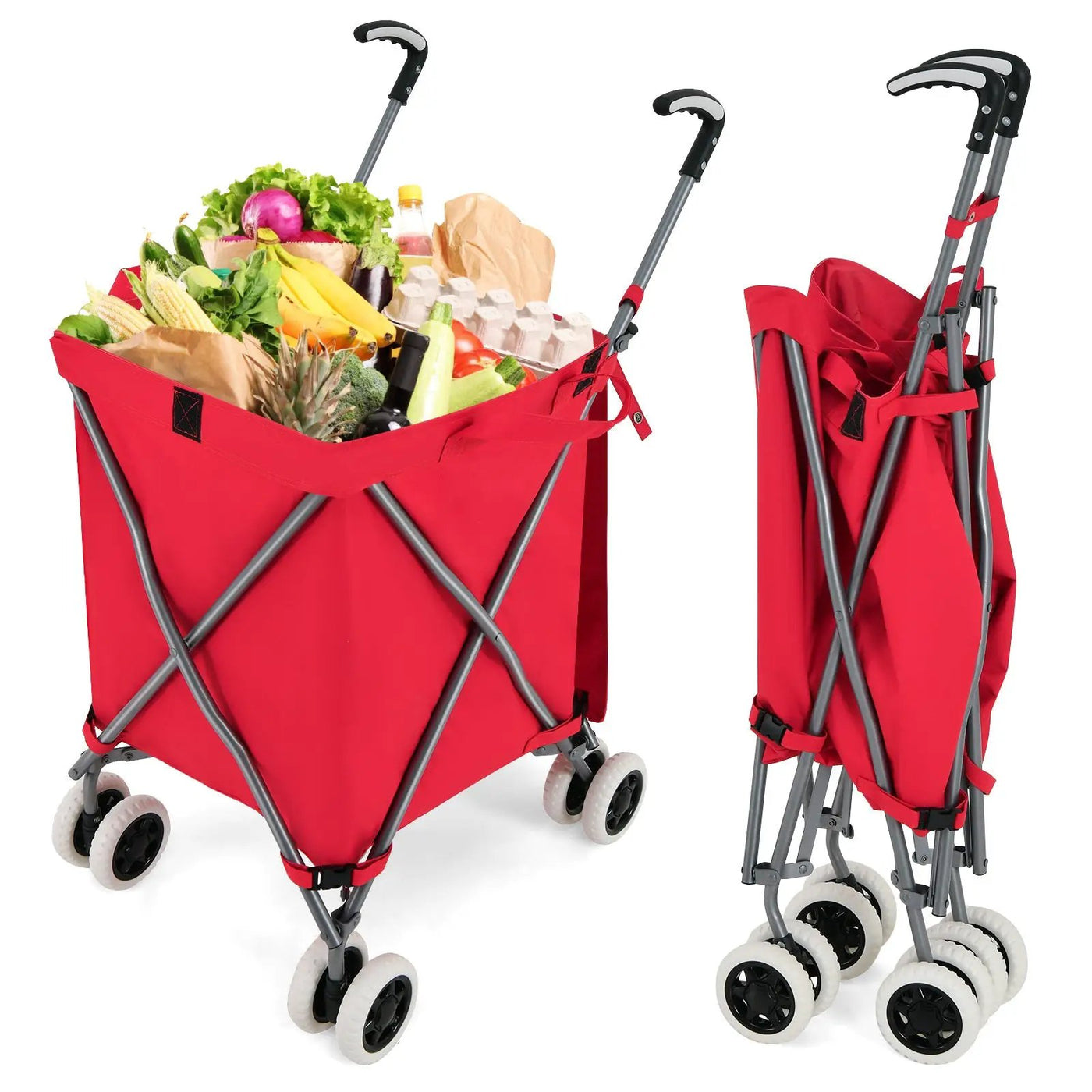 Folding Shopping Utility Cart with Water-Resistant Removable Canvas Bag by DirectDeals
