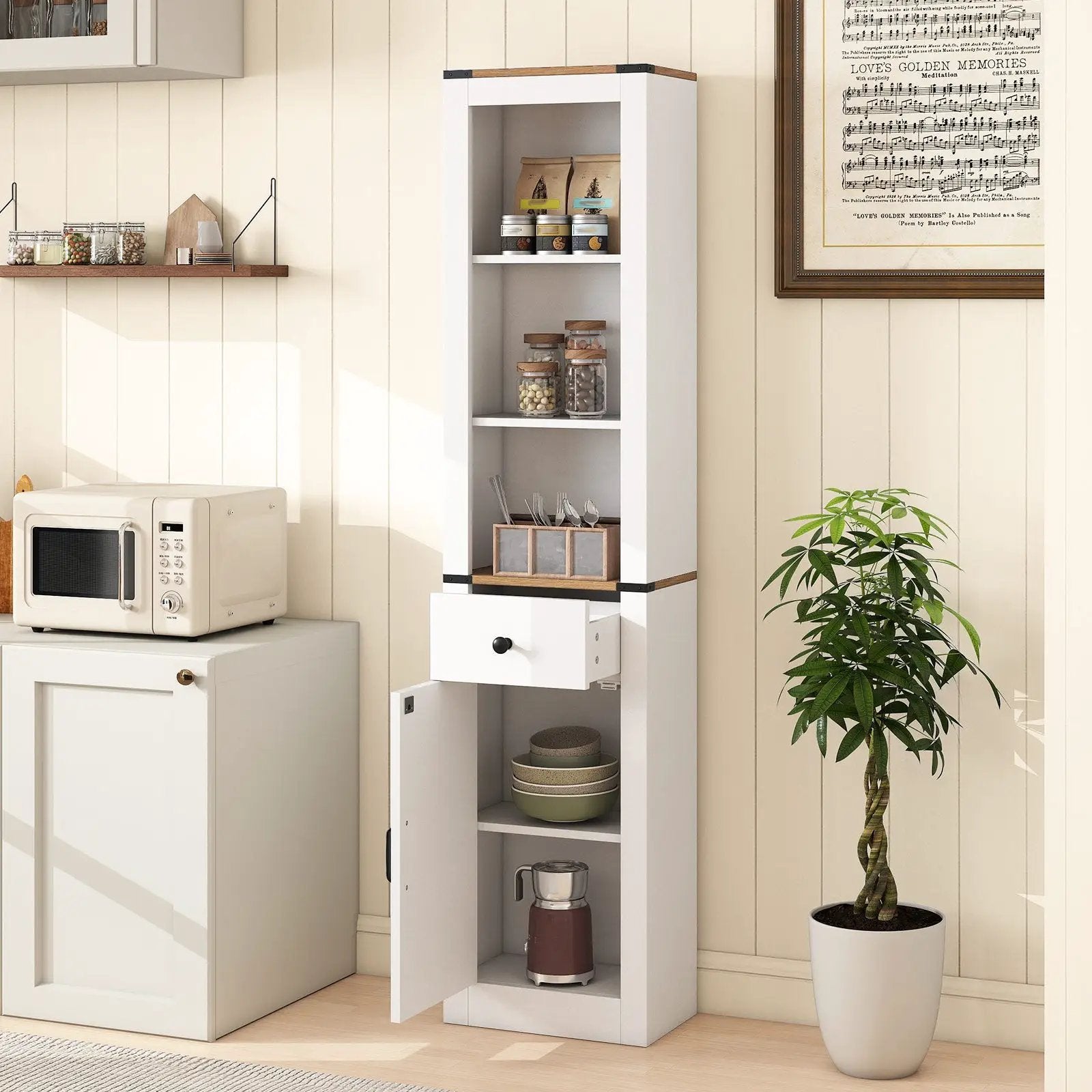 68 inch Tall Bathroom Cabinet with Barn Door Narrow Slim Storage Organizer Unit with Drawer-White by DirectDeals
