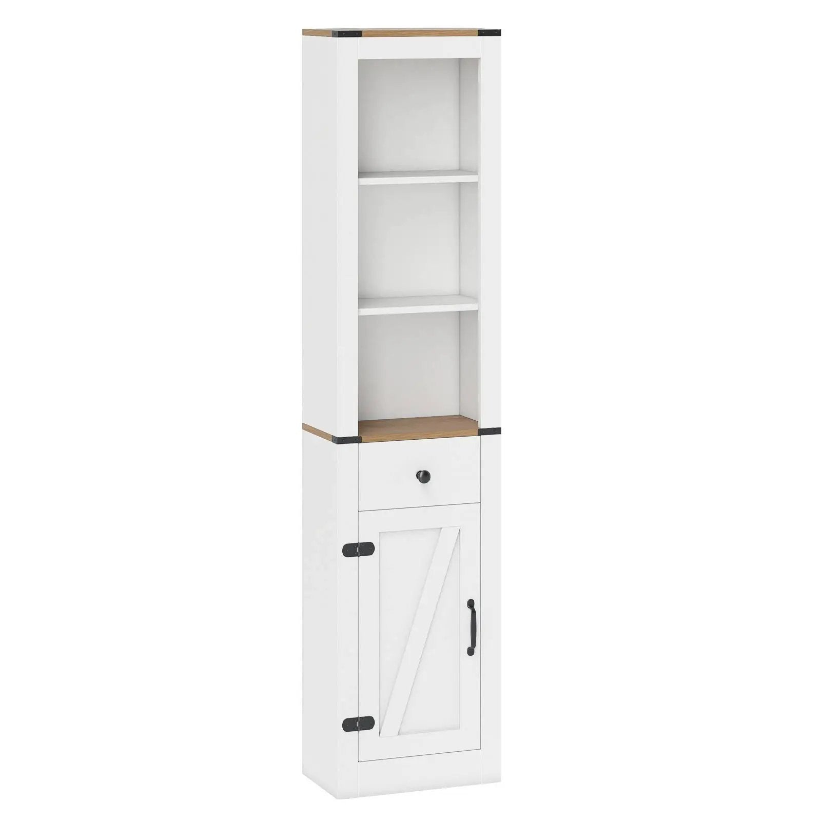 68 inch Tall Bathroom Cabinet with Barn Door Narrow Slim Storage Organizer Unit with Drawer-White by DirectDeals