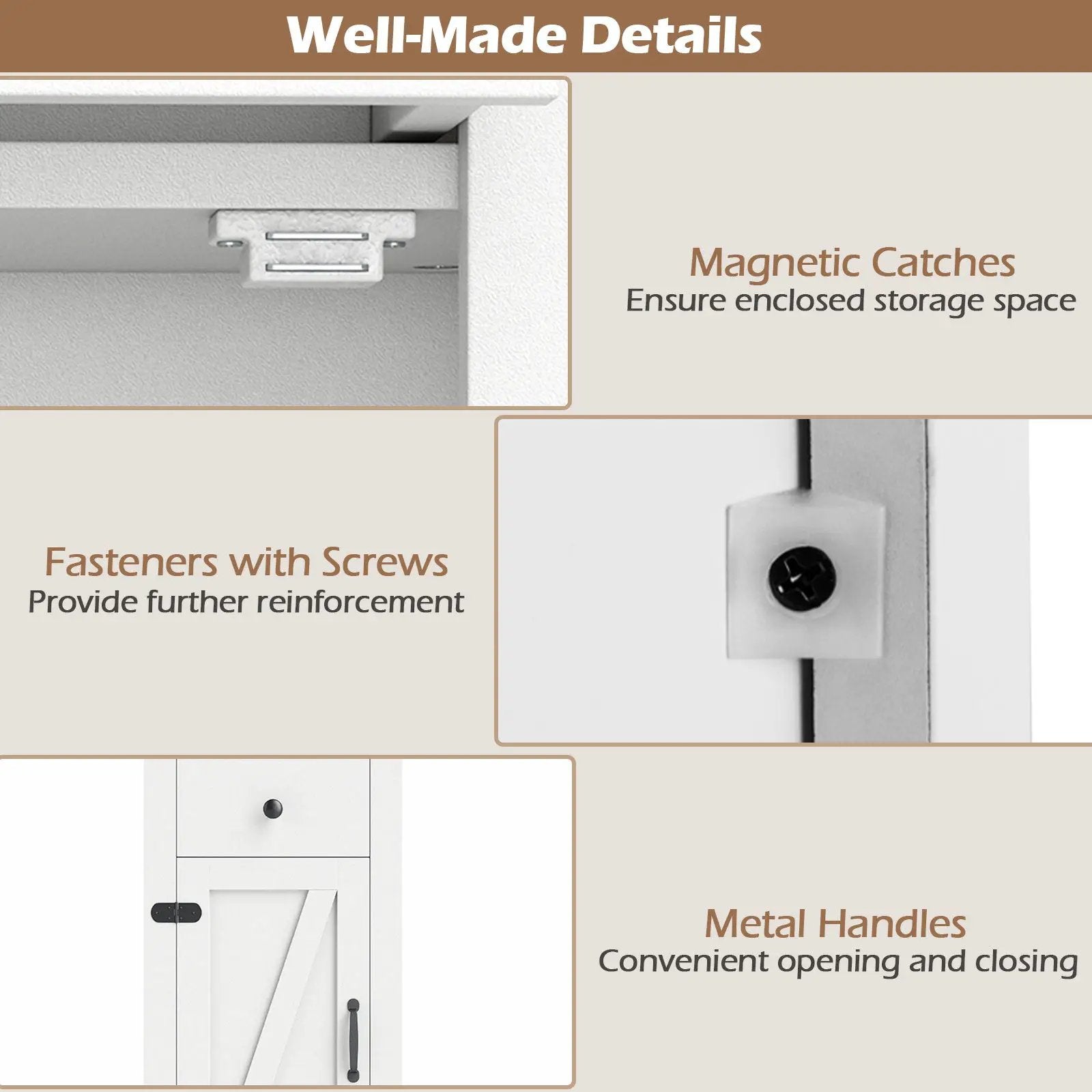 68 inch Tall Bathroom Cabinet with Barn Door Narrow Slim Storage Organizer Unit with Drawer-White by DirectDeals