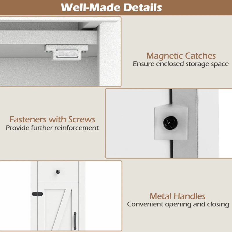 68 inch Tall Bathroom Cabinet with Barn Door Narrow Slim Storage Organizer Unit with Drawer-White by DirectDeals