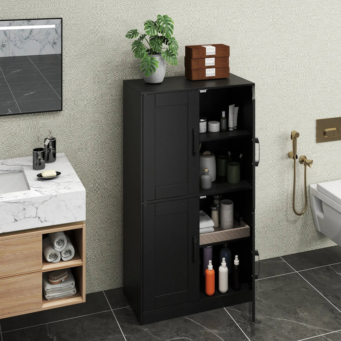 Bathroom Cabinet 43.5 inch Storage Cabinet with Doors and Adjustable Shelves by DirectDeals