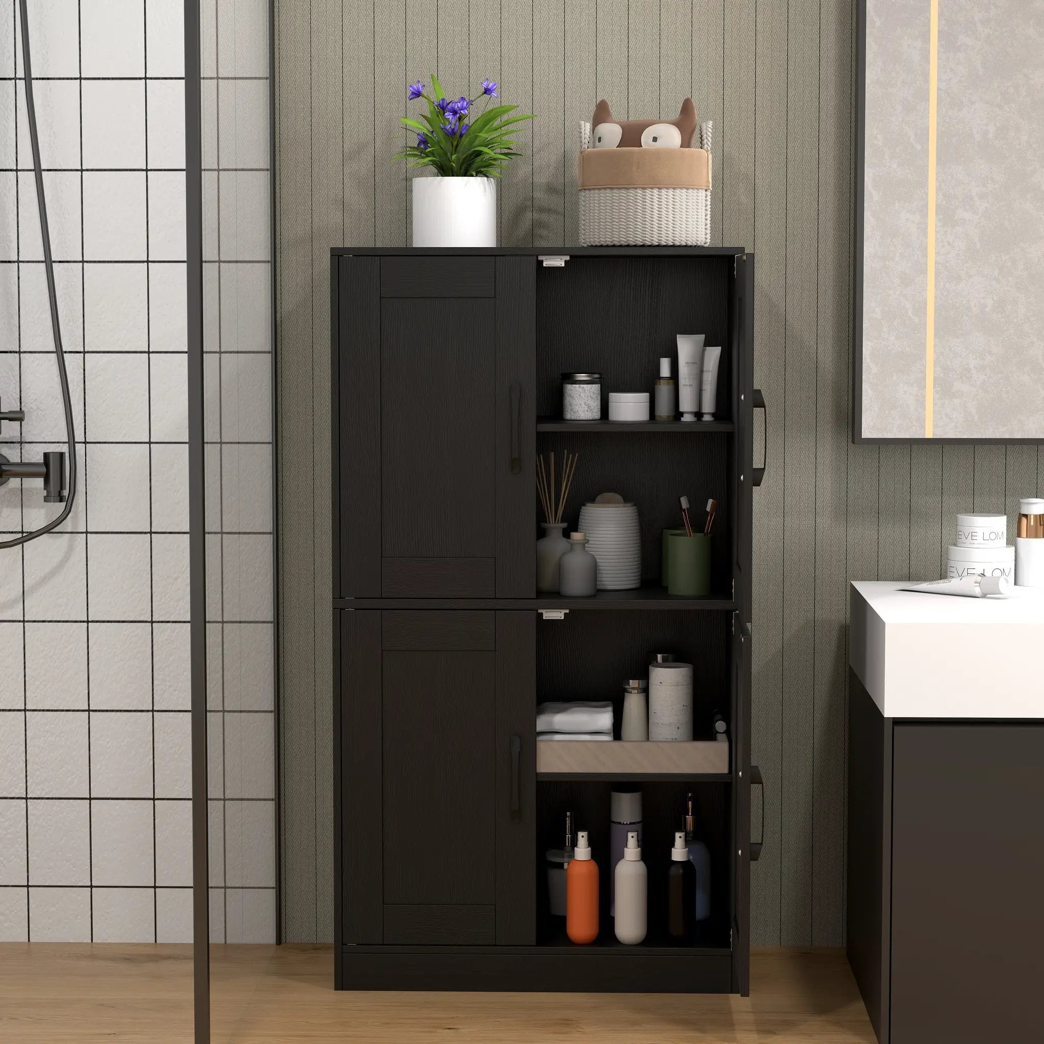 Bathroom Cabinet 43.5 inch Storage Cabinet with Doors and Adjustable Shelves by DirectDeals