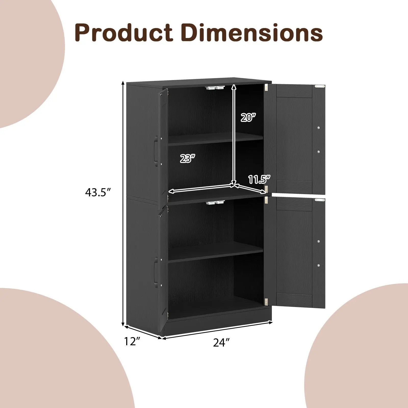 Bathroom Cabinet 43.5 inch Storage Cabinet with Doors and Adjustable Shelves by DirectDeals
