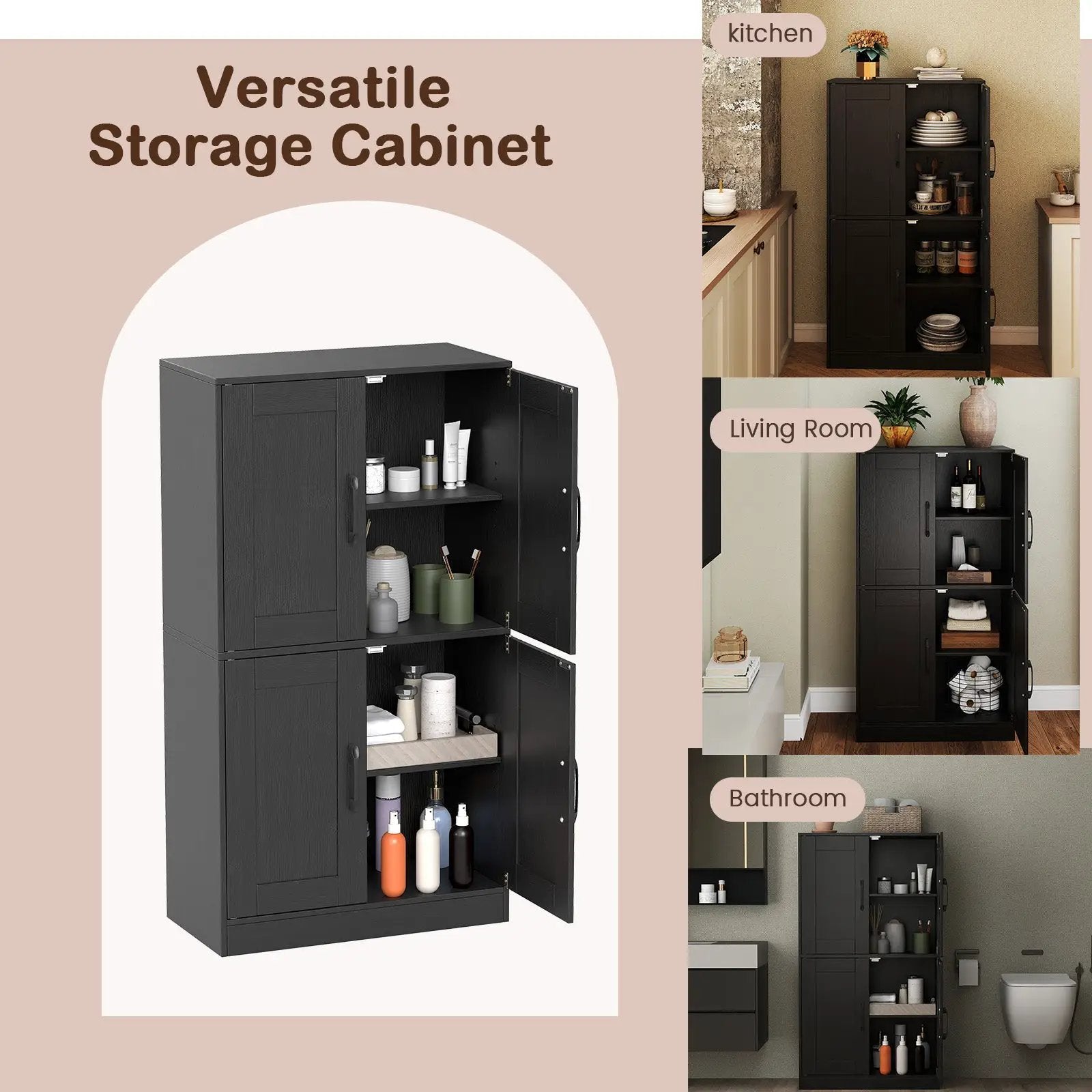 Bathroom Cabinet 43.5 inch Storage Cabinet with Doors and Adjustable Shelves by DirectDeals