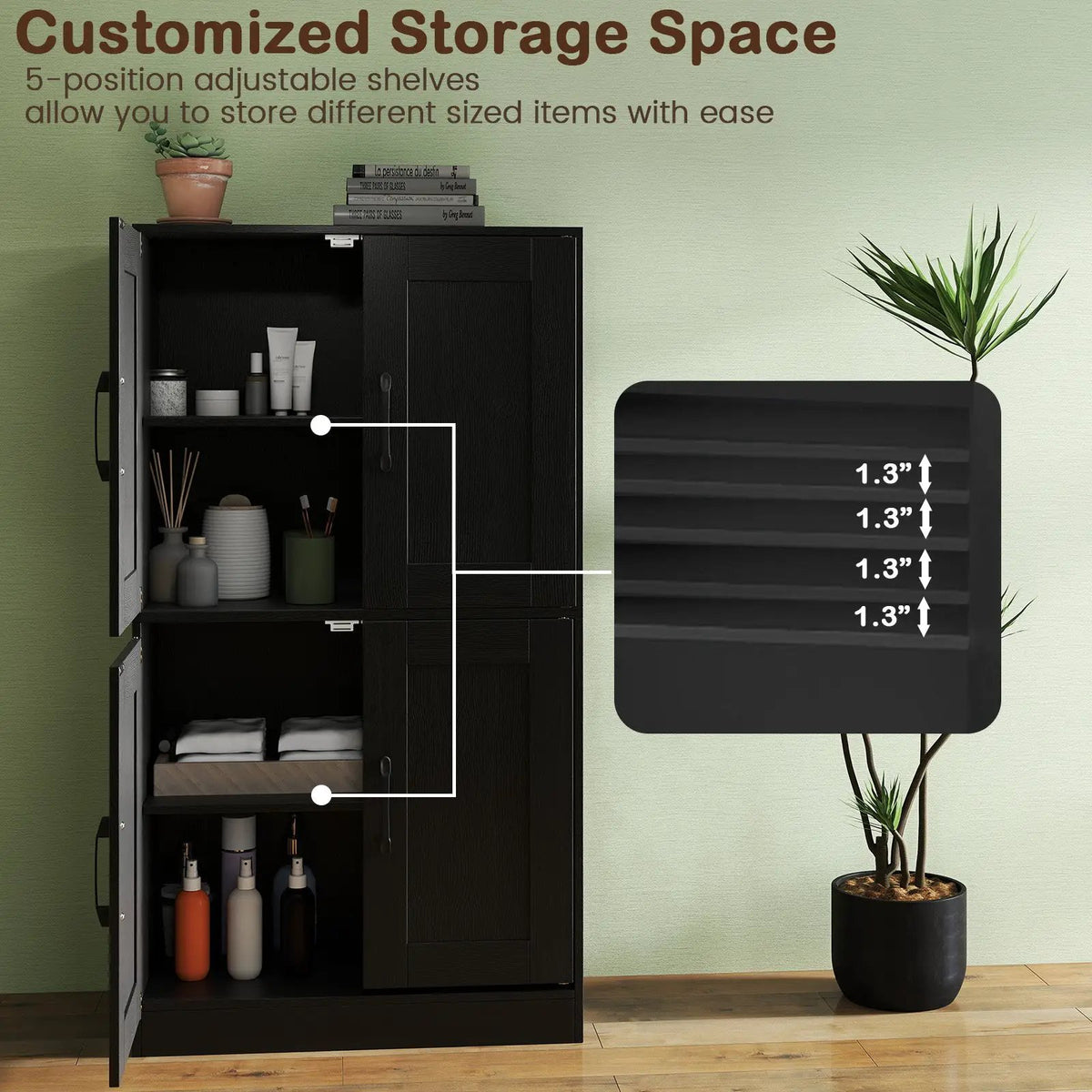 Bathroom Cabinet 43.5 inch Storage Cabinet with Doors and Adjustable Shelves by DirectDeals