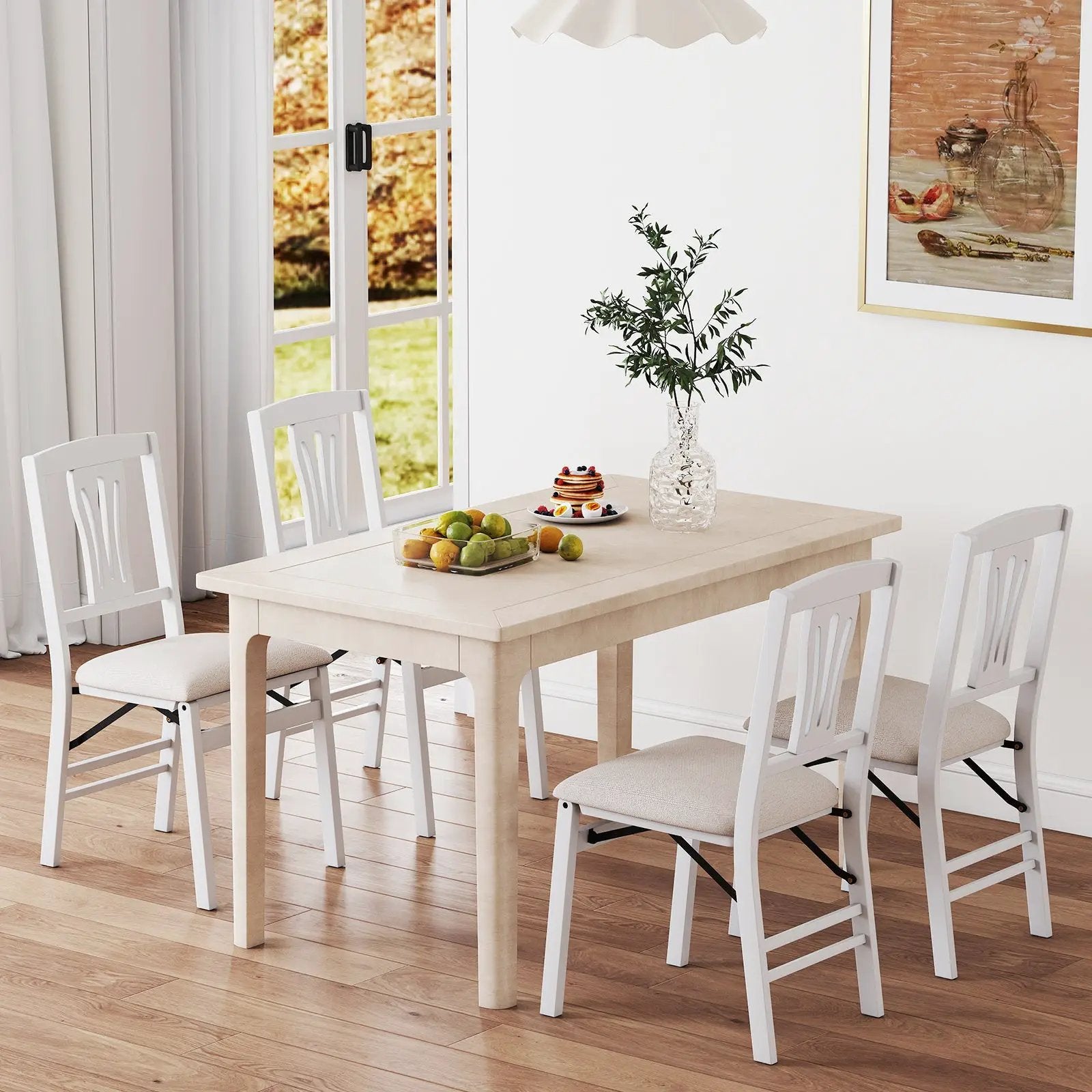 Folding Kitchen Chairs Set of 4 Upholstered Dining Chairs with Comfy Padded Seats-White by DirectDeals