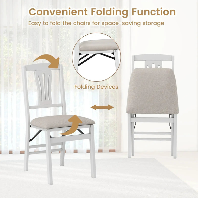 Folding Kitchen Chairs Set of 4 Upholstered Dining Chairs with Comfy Padded Seats-White by DirectDeals
