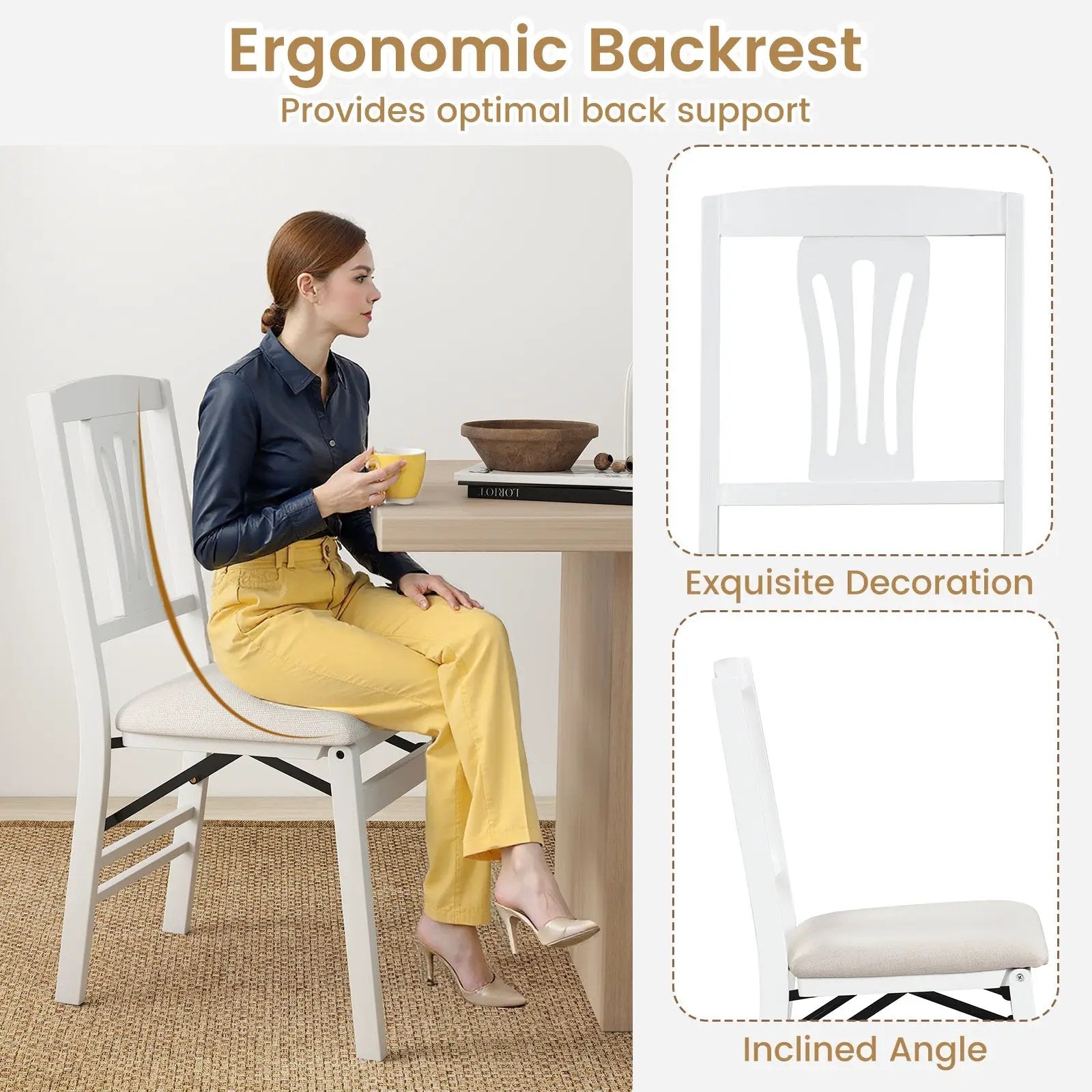Folding Kitchen Chairs Set of 4 Upholstered Dining Chairs with Comfy Padded Seats-White by DirectDeals
