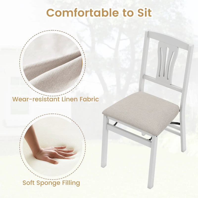 Folding Kitchen Chairs Set of 4 Upholstered Dining Chairs with Comfy Padded Seats-White by DirectDeals