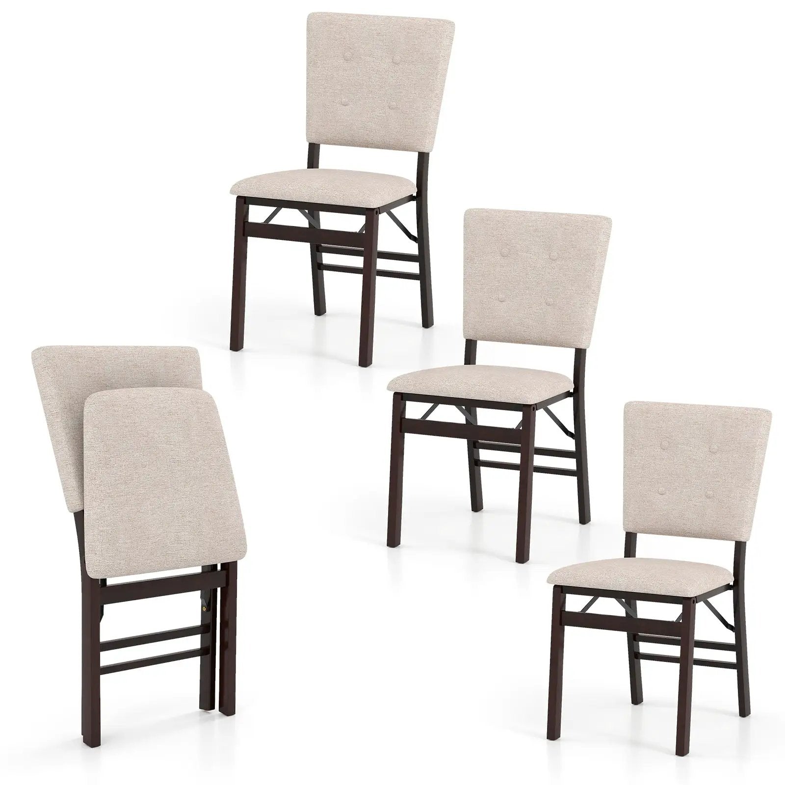 Foldable Dining Chair Set of 4 Armless Kitchen Chair with Padded Seat and Tilt Backrest by DirectDeals