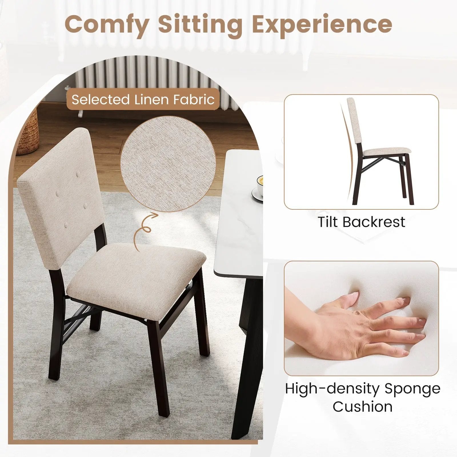 Foldable Dining Chair Set of 4 Armless Kitchen Chair with Padded Seat and Tilt Backrest by DirectDeals