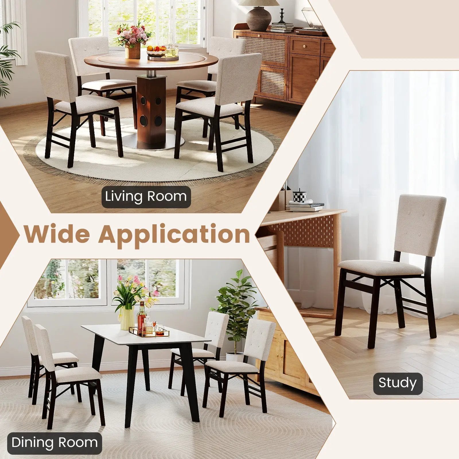 Foldable Dining Chair Set of 4 Armless Kitchen Chair with Padded Seat and Tilt Backrest by DirectDeals