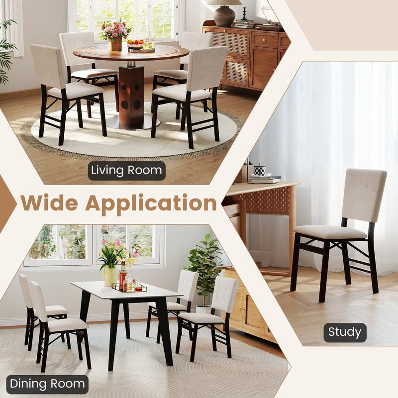 Foldable Dining Chair Set of 4 Armless Kitchen Chair with Padded Seat and Tilt Backrest by DirectDeals