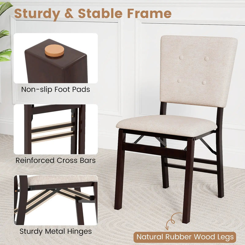 Foldable Dining Chair Set of 4 Armless Kitchen Chair with Padded Seat and Tilt Backrest by DirectDeals