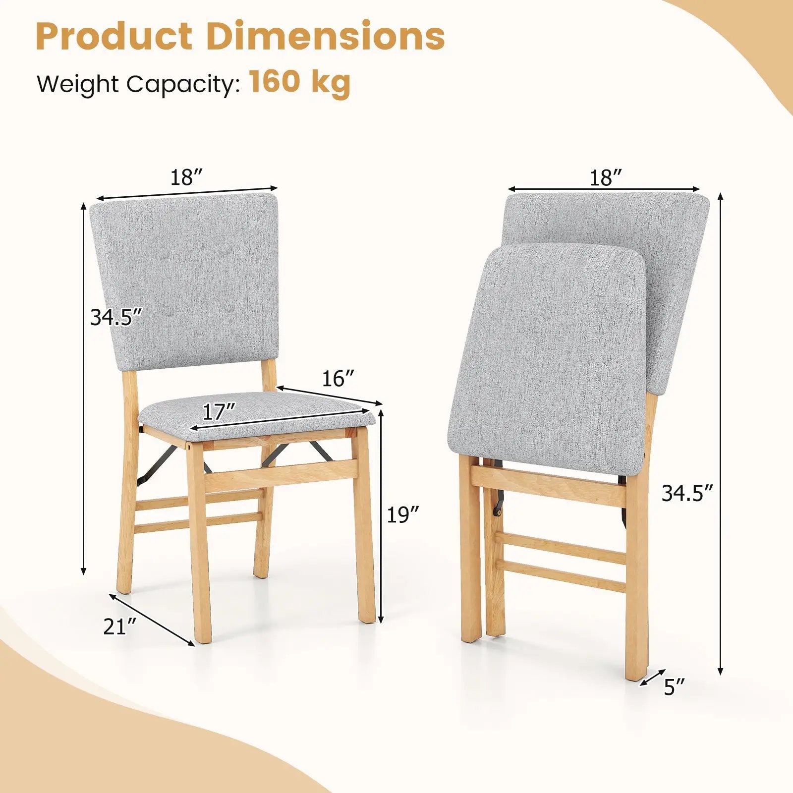 Foldable Dining Chair Set of 4 Armless Kitchen Chair with Padded Seat and Tilt Backrest by DirectDeals