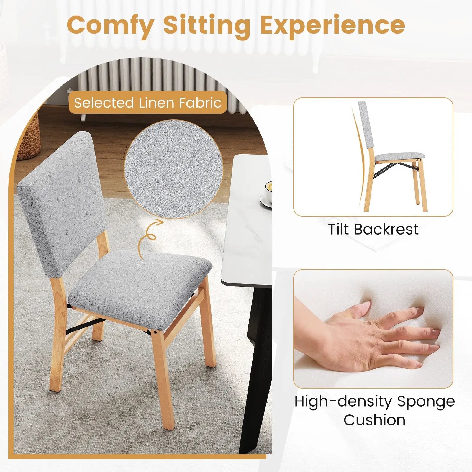Foldable Dining Chair Set of 4 Armless Kitchen Chair with Padded Seat and Tilt Backrest by DirectDeals