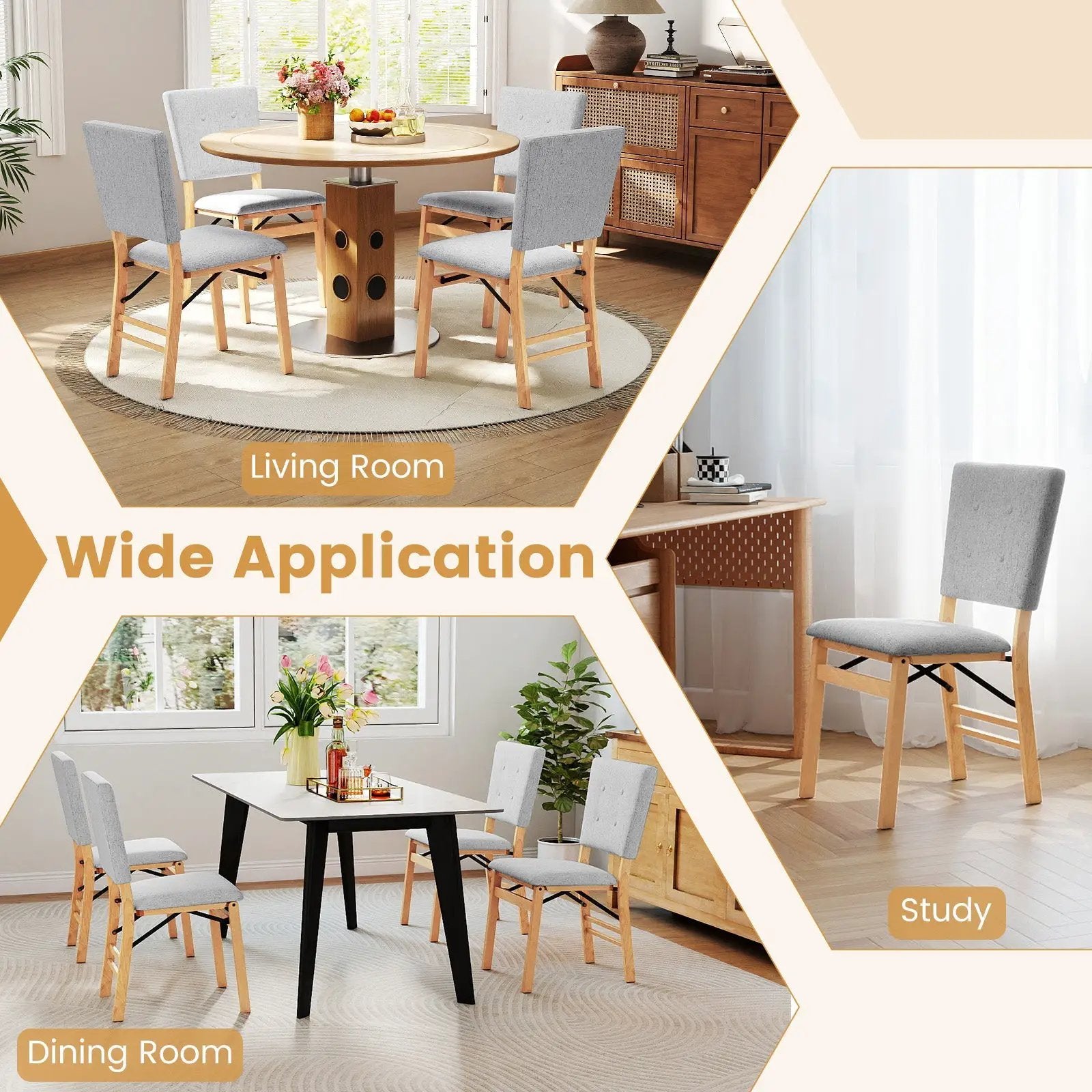 Foldable Dining Chair Set of 4 Armless Kitchen Chair with Padded Seat and Tilt Backrest by DirectDeals