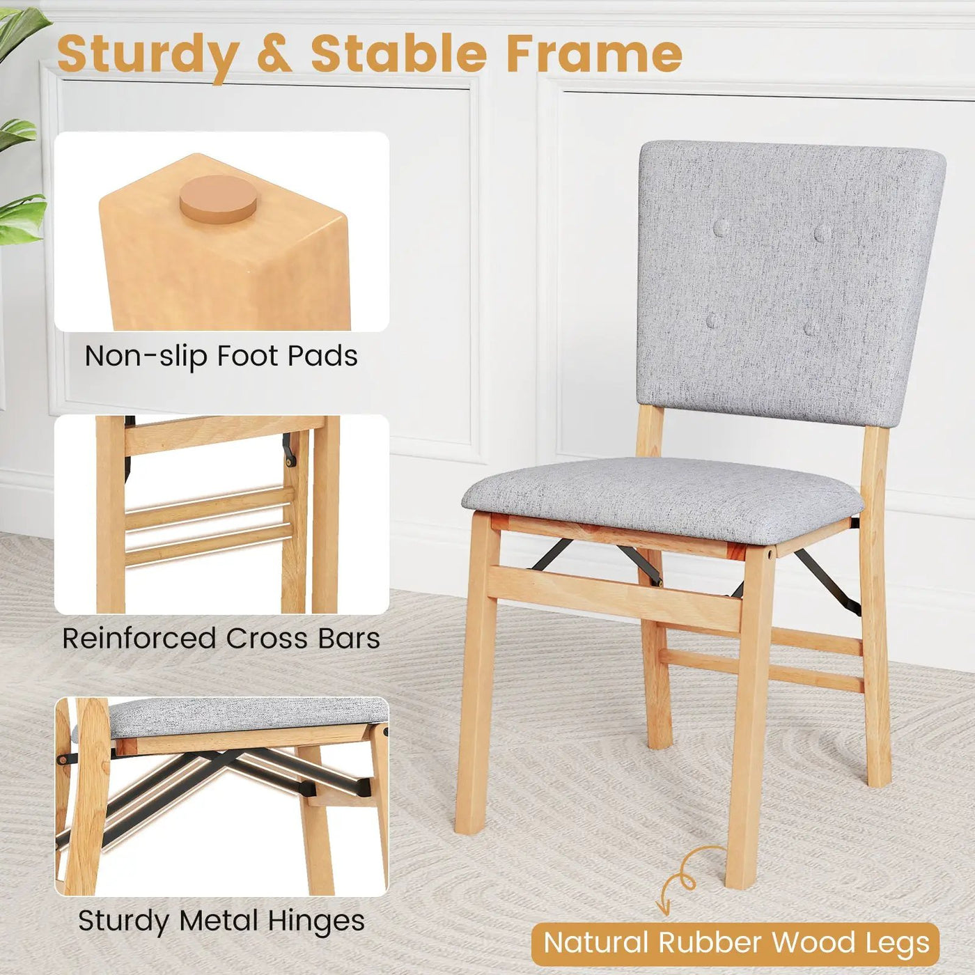 Foldable Dining Chair Set of 4 Armless Kitchen Chair with Padded Seat and Tilt Backrest by DirectDeals