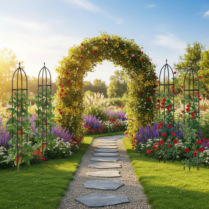 Metal Garden Arch and Obelisk Trellis Set for Climbing Plants by DirectDeals