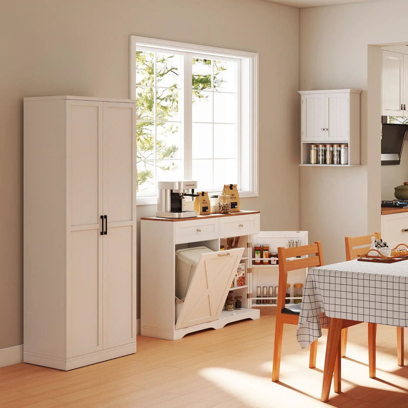 Dining Room Set: Tall Storage Cabinet and Trash Can Cabinet and Wall Mount Storage Organizer by DirectDeals