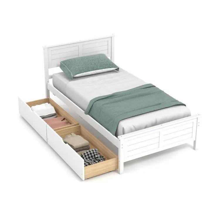 4-Piece Bedroom Furniture Set with Twin Size Bed Frame Entryway Bench Vanity Desk and Jewelry Armoire by DirectDeals