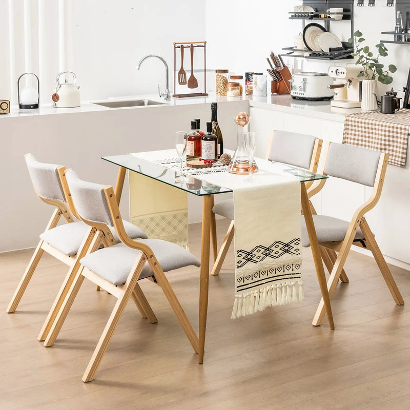 Folding Dining Chair Set of 4 Wooden Upholstered Dining Chairs with Solid Wood Frame by DirectDeals