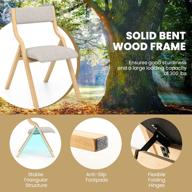 Folding Dining Chair Set of 4 Wooden Upholstered Dining Chairs with Solid Wood Frame by DirectDeals