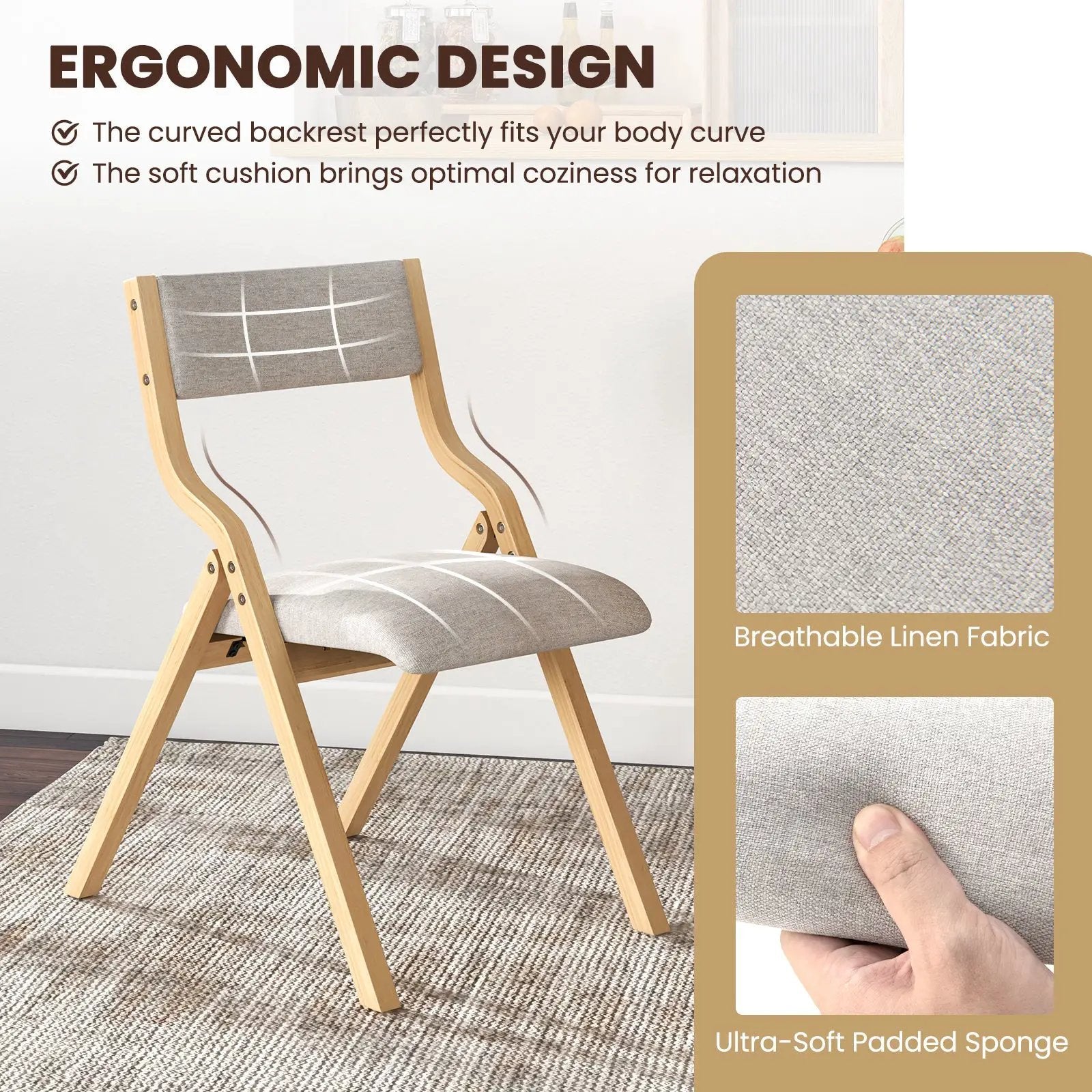 Folding Dining Chair Set of 4 Wooden Upholstered Dining Chairs with Solid Wood Frame by DirectDeals