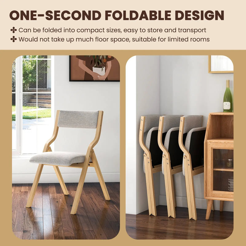 Folding Dining Chair Set of 4 Wooden Upholstered Dining Chairs with Solid Wood Frame by DirectDeals