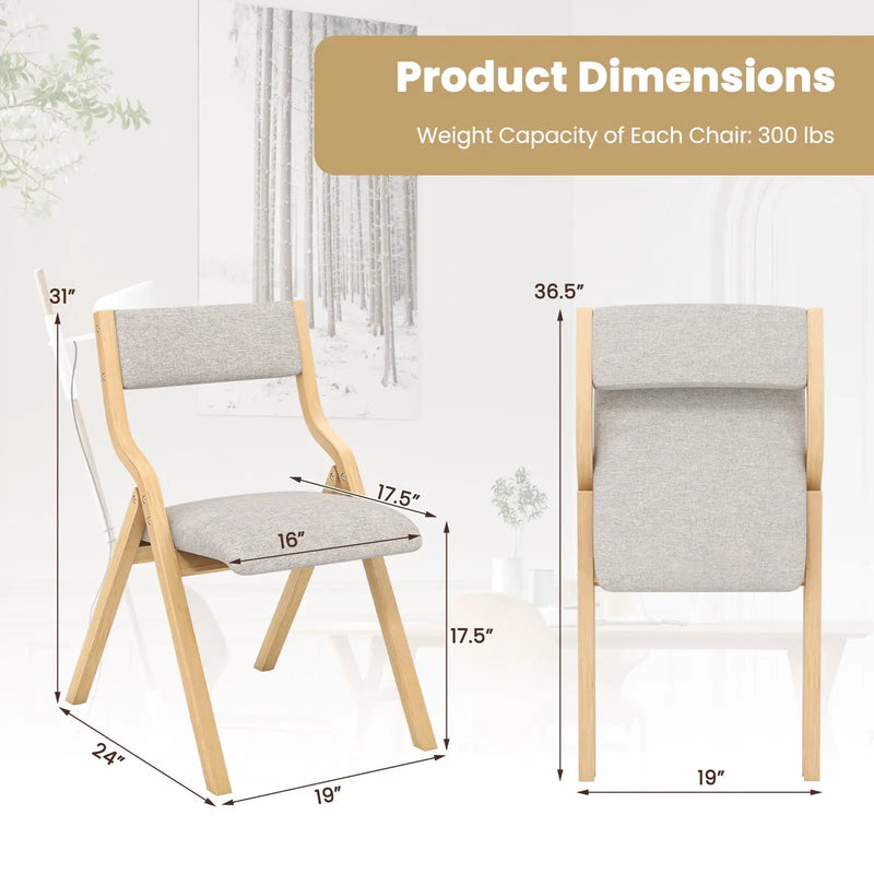Folding Dining Chair Set of 4 Wooden Upholstered Dining Chairs with Solid Wood Frame by DirectDeals