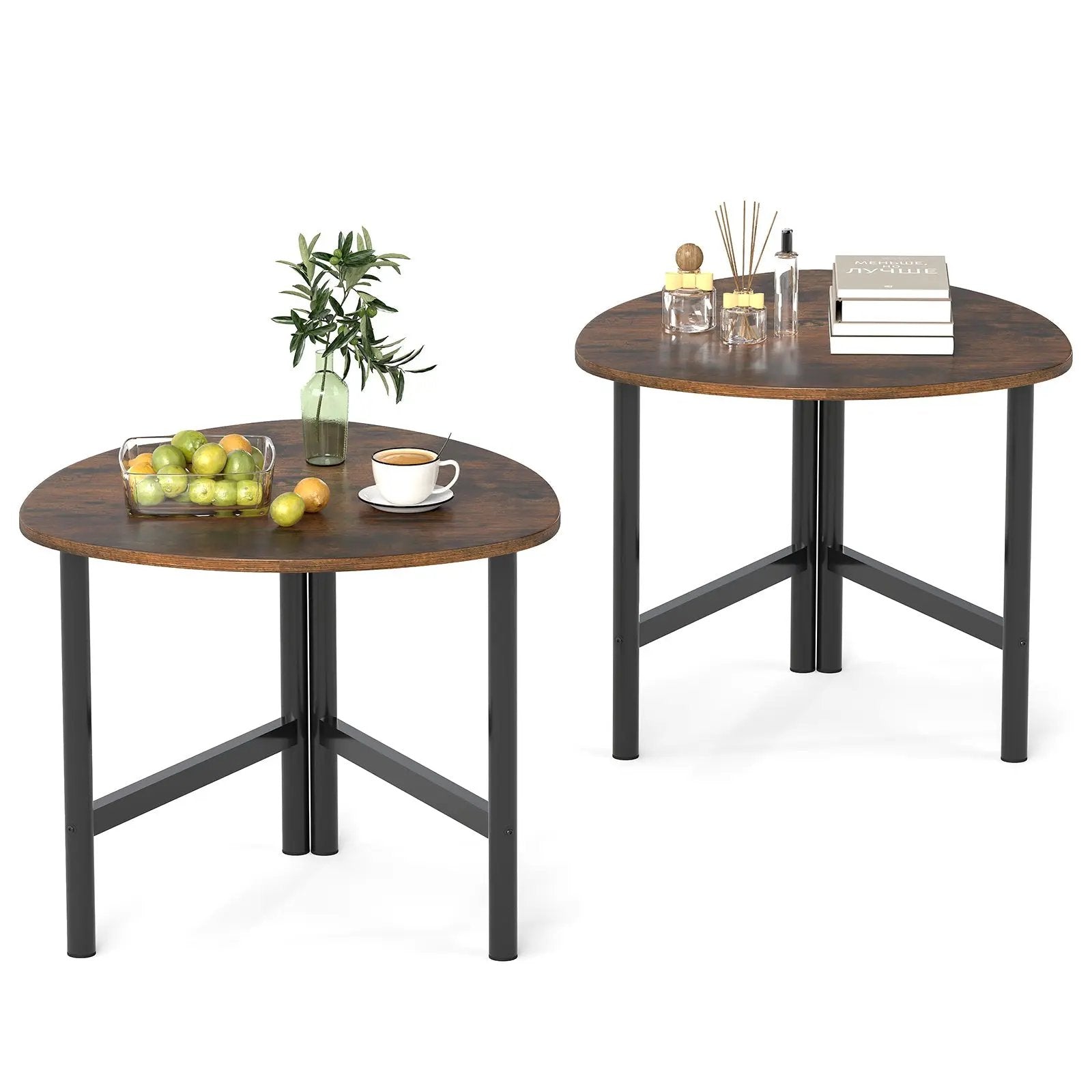 Set of 2 Triangle Coffee Table Oval with Metal Legs by DirectDeals
