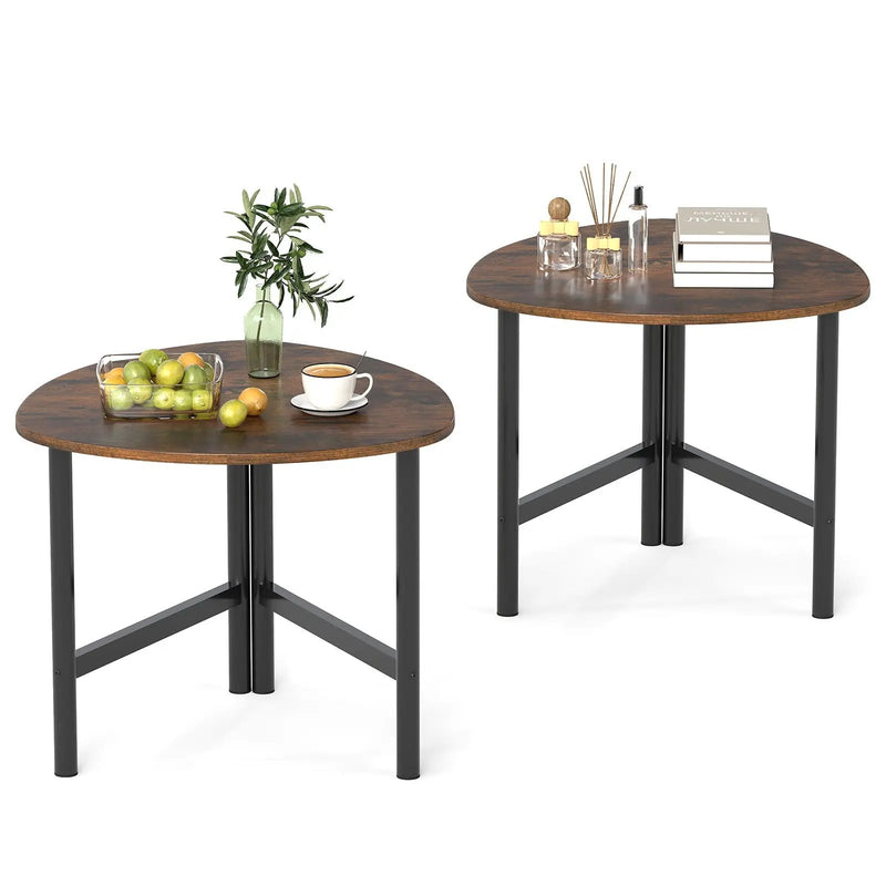 Set of 2 Triangle Coffee Table Oval with Metal Legs by DirectDeals
