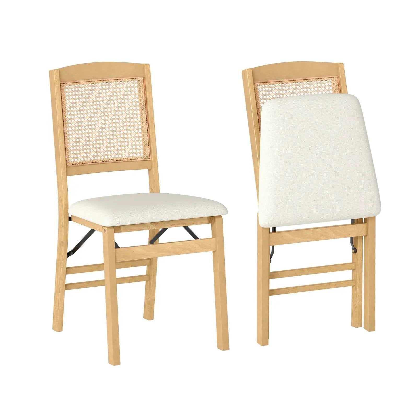 Folding Dining Chairs Set of 2 Rubber Wood Chairs with Linen Padded Seat by DirectDeals